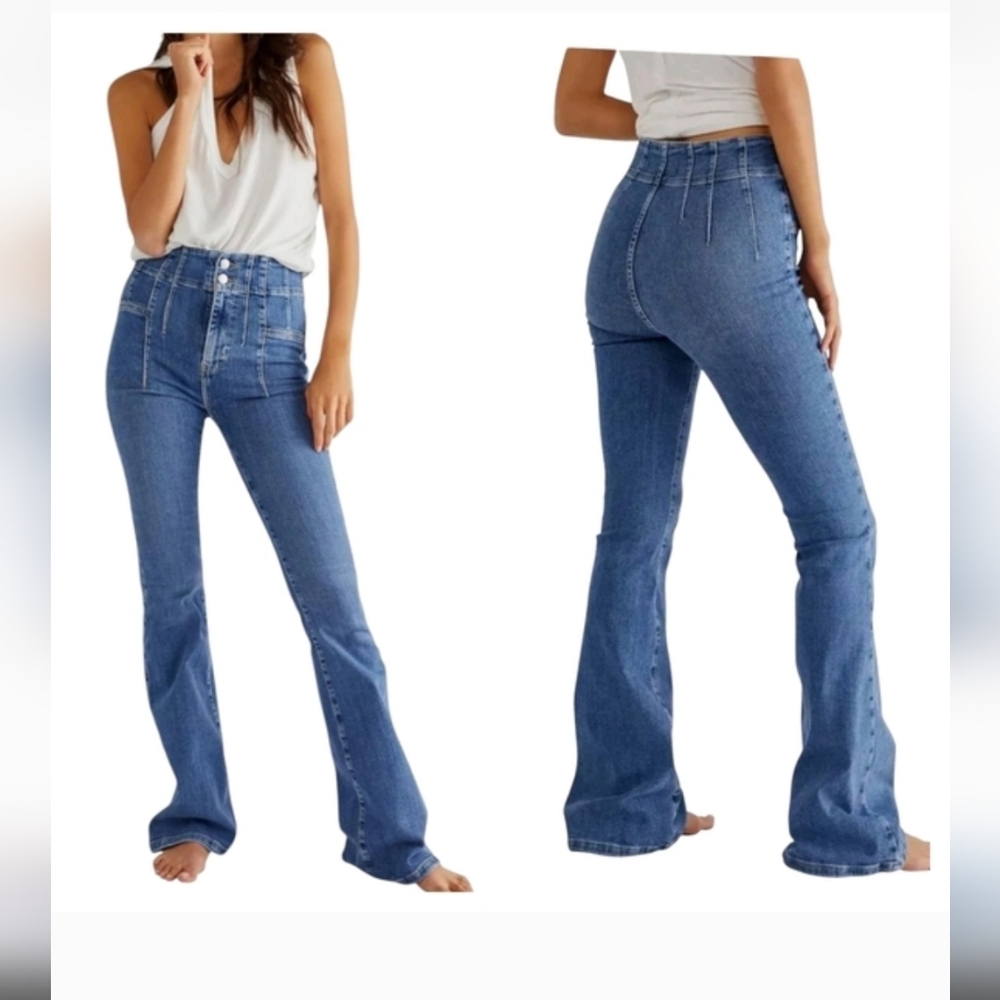 Free People We The Free Jayde Flare Leg High Rise in Sunburst Blue Size 28